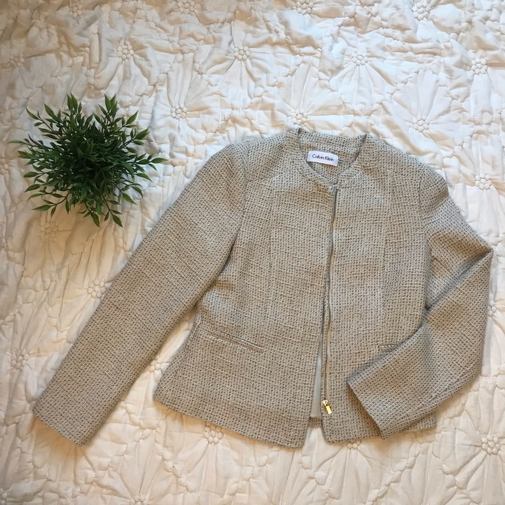 Calvin Klein Cream Tweed Blazer